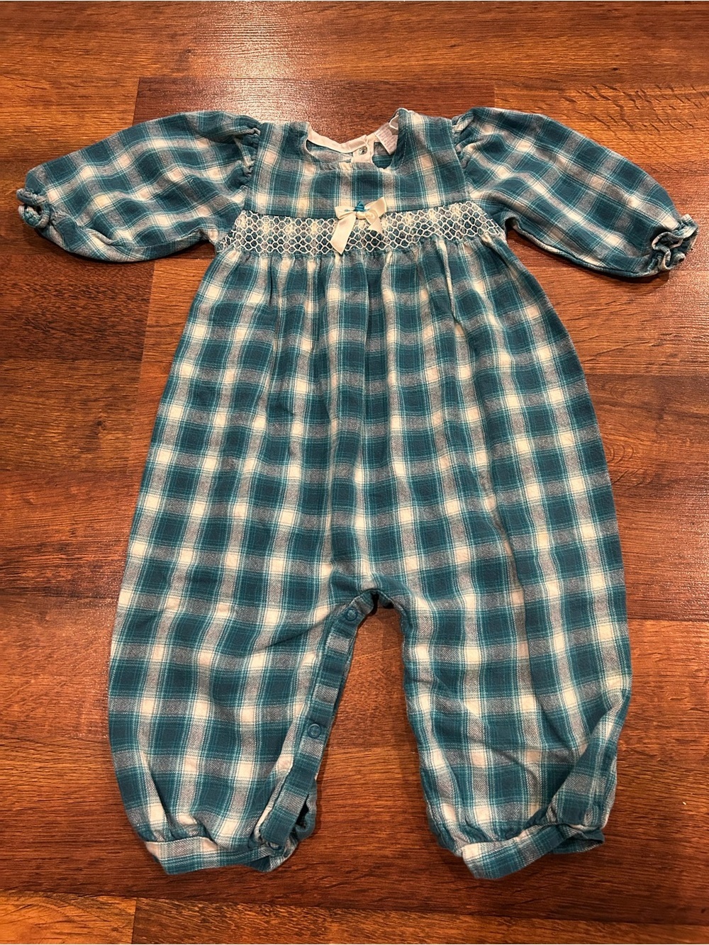 Vintage Carters Smocked Plaid Romper 12-18 Months Cottagecore 100% Cotton